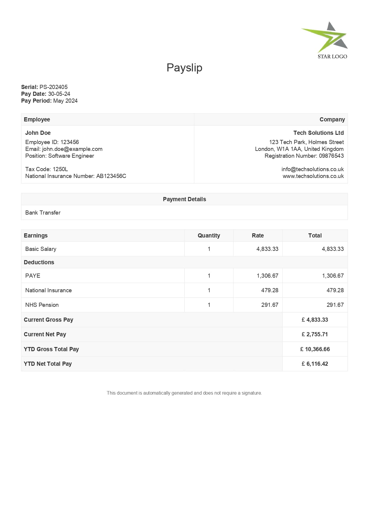 Payslip Template 1