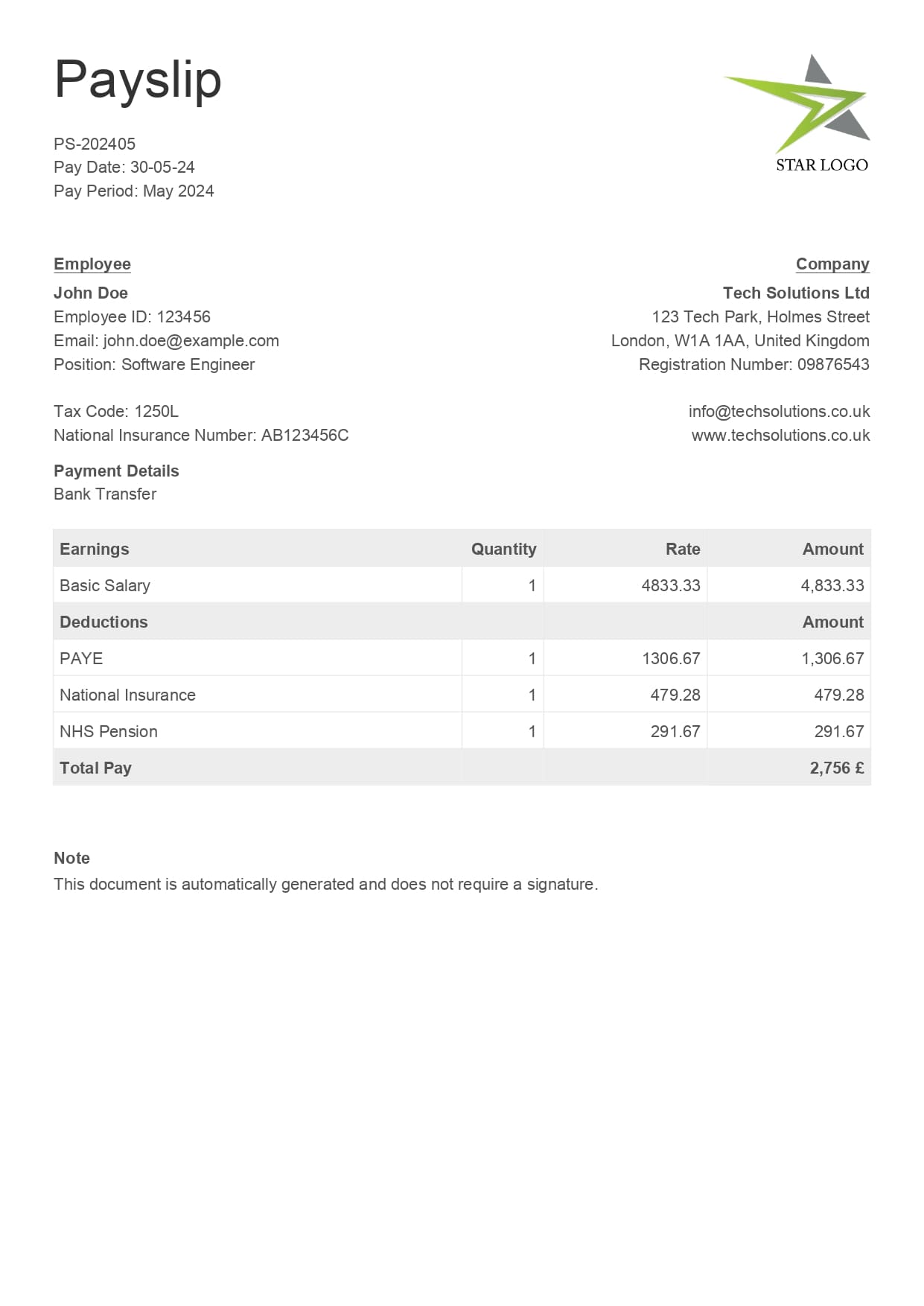 Payslip Template 2